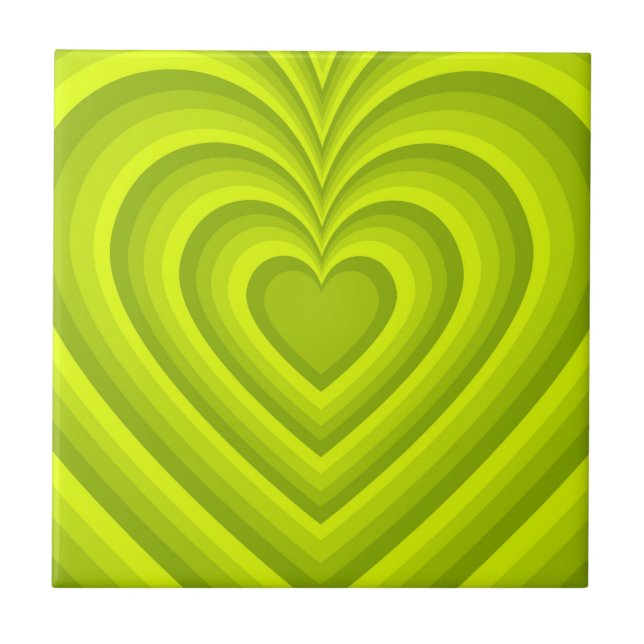 Neon Green Hypnotic Heart Love Pattern Tile (Front)