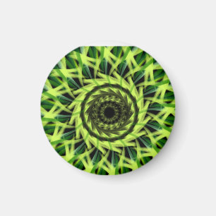 Neon Green Hypnotic Vortex Abstract Geometric Patt Magnet