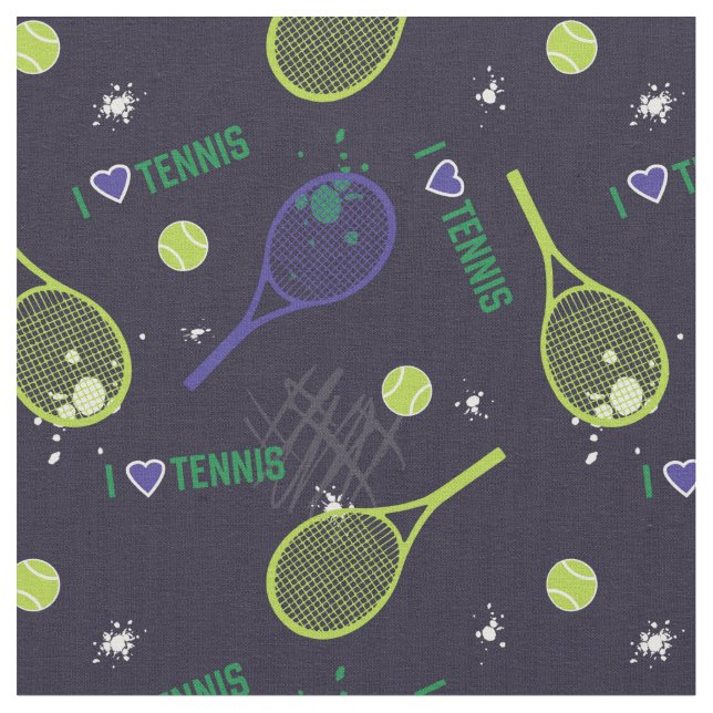Neon green I love tennis, custom tile size Fabric (Close Up)