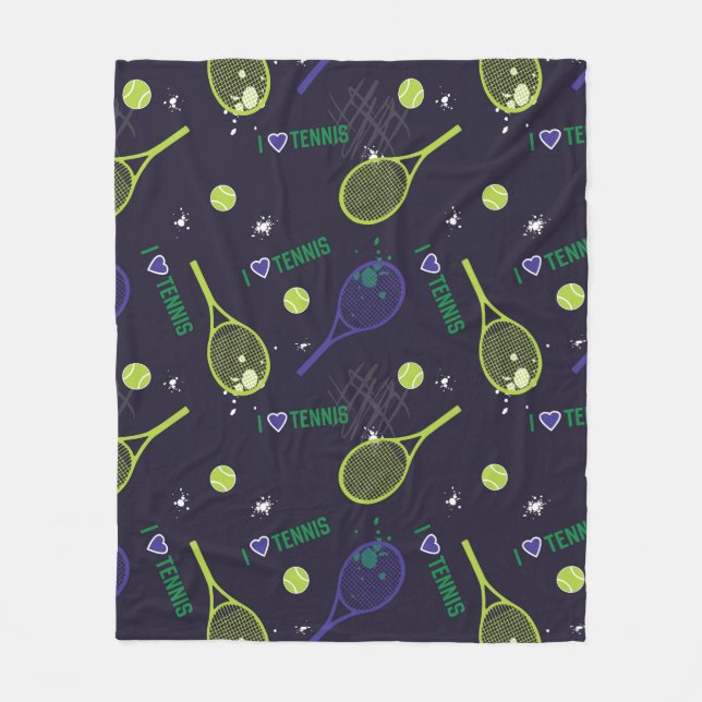 💚Neon green I love tennis Fleece Blanket (Front)