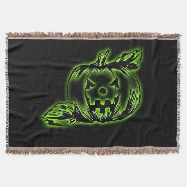 Neon Green Jack O Lantern Throw Blanket (Front)