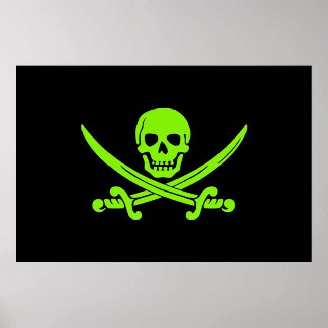 Neon Green Jolly Roger Pirate Flag Poster (Front)