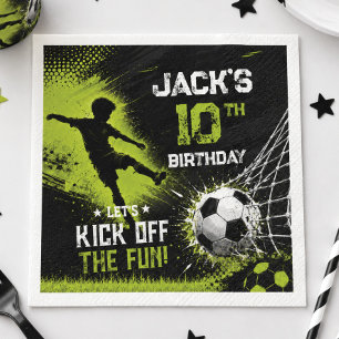 Neon Green Kick Off the Fun Soccer Birthday Party Napkin