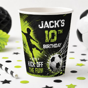 Neon Green Kick Off the Fun Soccer Birthday Party Paper Cups