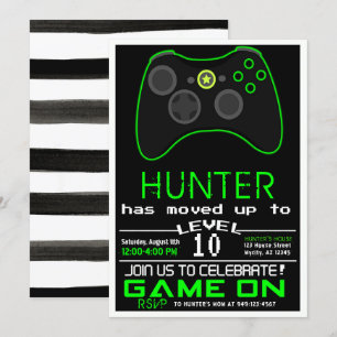 Neon Green Kid's Video Game Birthday Invitation
