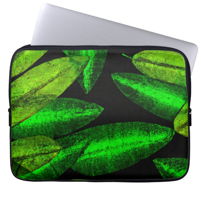 Neon Green Leaves Art. Buy Now Laptop Sleeve (Front)