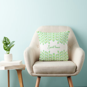 Neon green leaves - fractal art, cushion