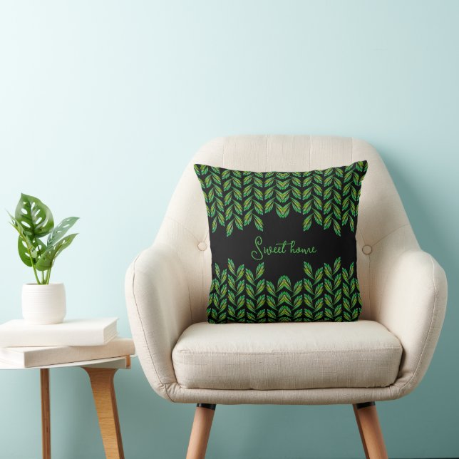 Neon green leaves - fractal art, custom  cushion (Chair)