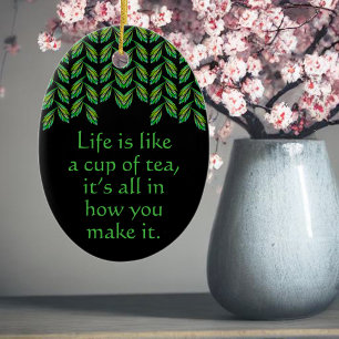 Neon green leaves - fractal art, irish saying,  ceramic tree decoration