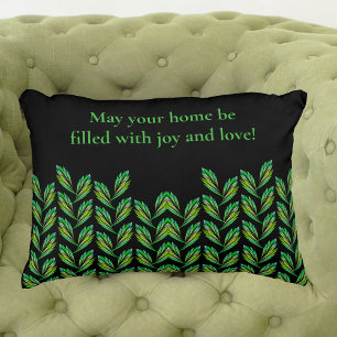 Neon green leaves - fractal art, irish saying,  decorative cushion