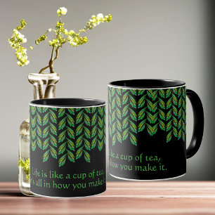Neon green leaves - fractal art, irish saying,  mug