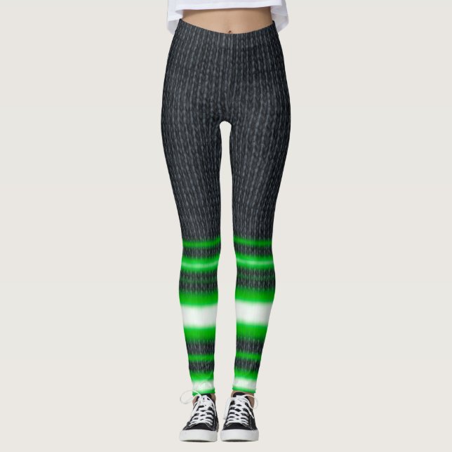 Neon Green Leg Stripes Spandex Leggings  (Front)