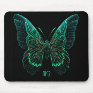 Neon Green Luminescent Butterfly Art Mouse Mat