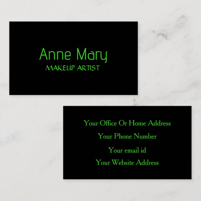 Neon Green Makeup Artist Salon Stylish Simple Business Card (Front/Back)
