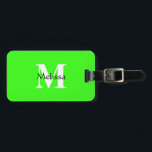 Neon Green Monogram Custom Name Gift Favour Classy Luggage Tag<br><div class="desc">Monogrammed initial and also personal details like name,  address,  phone number and email all of which you can edit. Designed with attractive solid neon green colour background,  you can change the colour if you wish. Cool travel gift idea for him or her.</div>