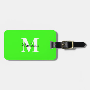 Neon Green Monogram Custom Name Gift Favour Classy Luggage Tag