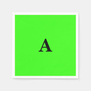 Neon Green Monogram Initial White Custom Modern Napkin