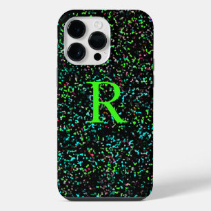 Neon Green Monograms Glitter Patterns Custom iPhone 14 Pro Max Case