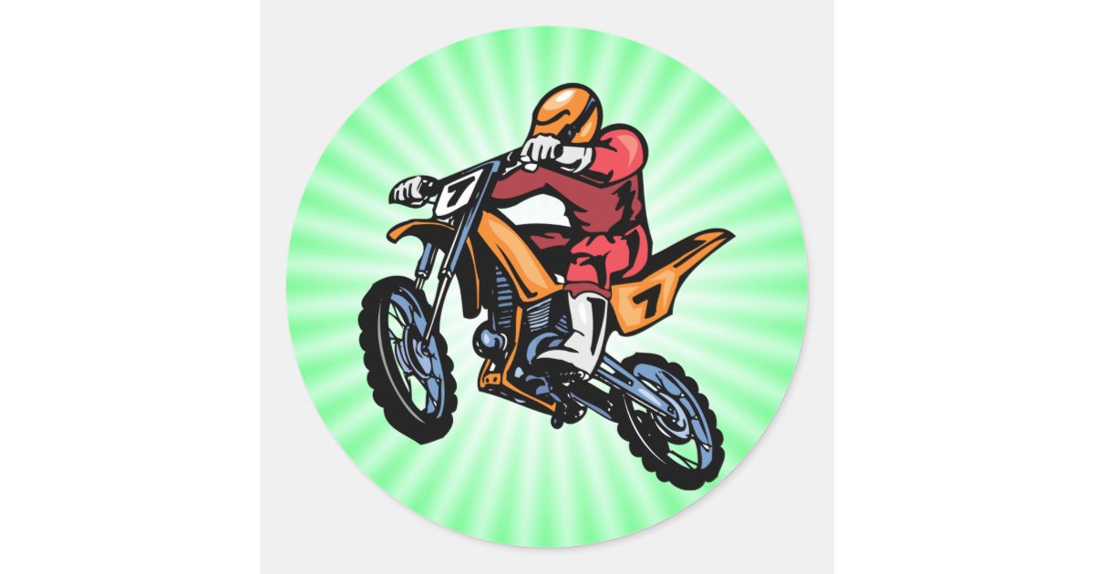 Neon Green Motocross Classic Round Sticker Zazzle