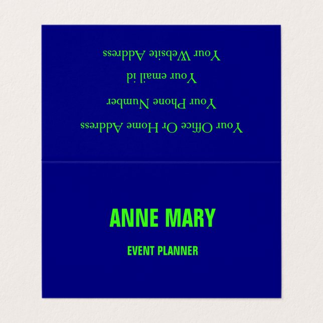 Neon Green Navy Blue Custom Colour Wedding Colourf Business Card (Outside Unfolded)