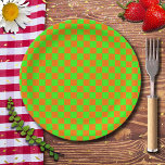 Neon Green Orange Chequered Chequerboard Vintage Paper Plate<br><div class="desc">Neon Green and Orange Chequered Chequerboard | Vintage | Classic | Trendy | Stylish | Fashion | Minimal</div>