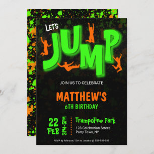 Neon Green Orange Paint Trampoline Party Birthday Invitation