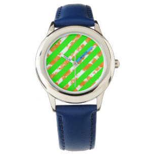 Neon Green Orange Stripe Blue Bezel Watch