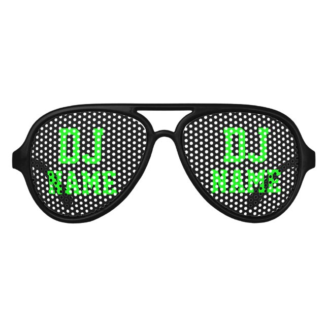 Neon green party Deejay name shades for DJ (Front)
