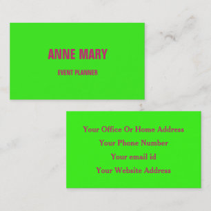 Neon Green Pink Bright Colourful Weddings Events Business Card