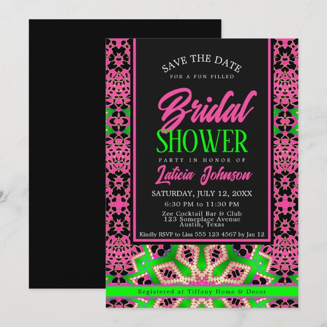 Neon Green + Pink Dance Party Bridal Shower Invitation (Front/Back)