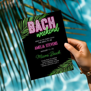 Neon Green & Pink Tropical Bachelorette Weekend Invitation