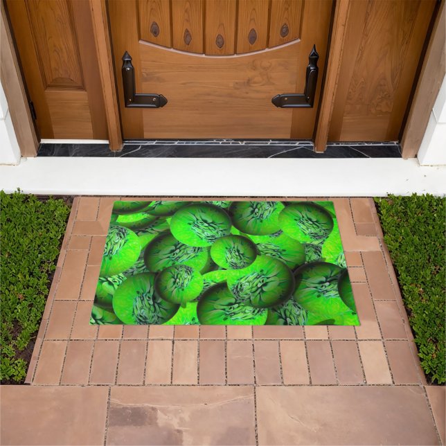 Neon green planets - pattern in 3D optics      Doormat (Outdoor)