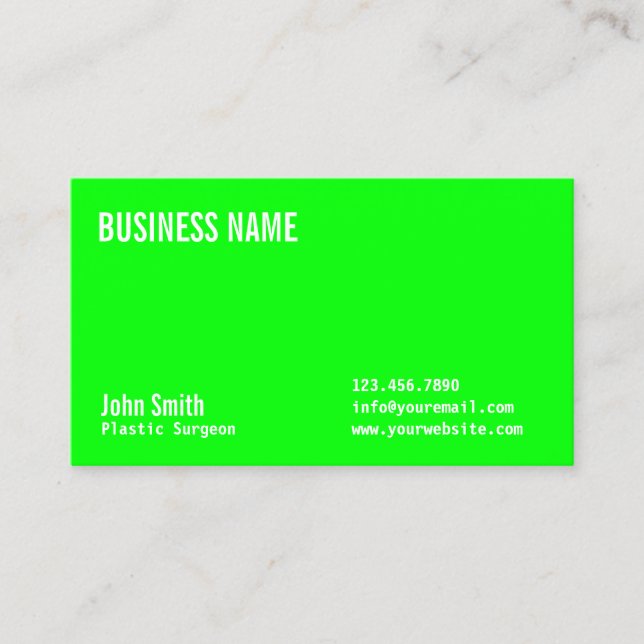 Neon Green Plastic Surgeon Business Card (Front)