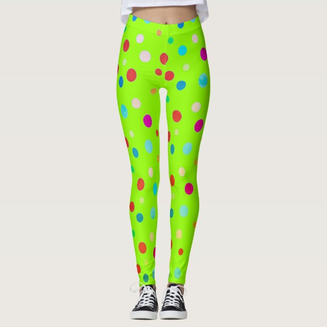 Neon Green Polka Dot Leggings (Front)