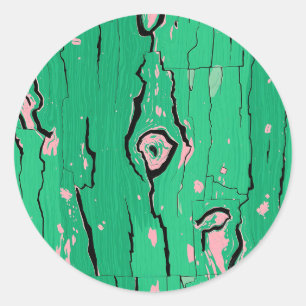 Neon Green Pop Art Wood Grain Abstract Bark Classic Round Sticker