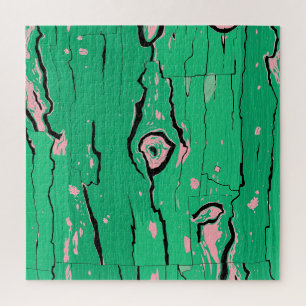 Neon Green Pop Art Wood Grain Abstract Bark  Jigsaw Puzzle