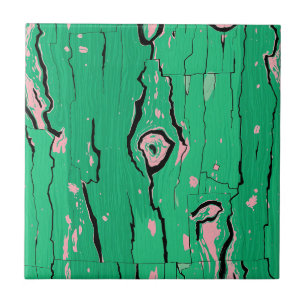 Neon Green Pop Art Wood Grain Abstract Bark Tile