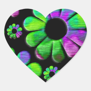 Neon green purple blue daisy heart sticker