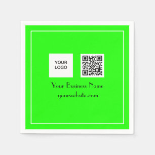Neon Green QR Code Business Logo Minimalist Napkin