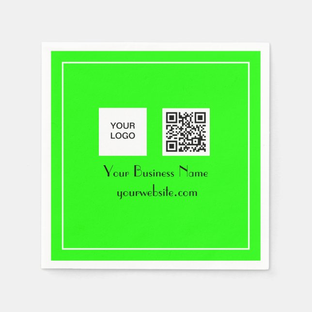 Neon Green QR Code Business Logo Minimalist Napkin (Front)