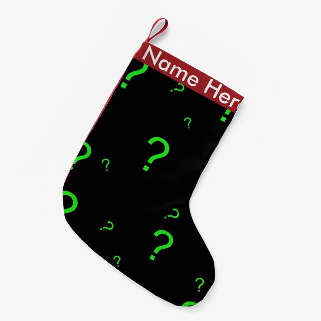 Neon Green Question Mark Small Christmas Stocking (Front (Hanging))