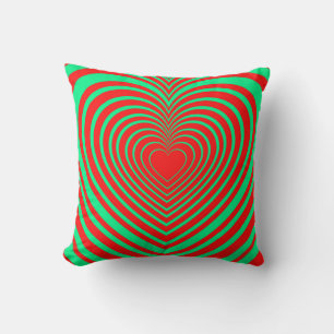 Neon Green Red Hypnotic Heart Love Pattern Cushion