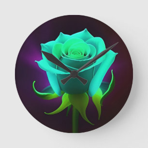 Neon Green Rose Round Clock