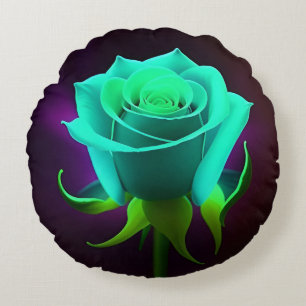 Neon Green Rose Round Cushion