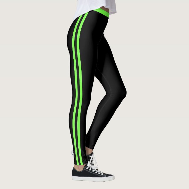 Neon Green Side Stripe Black Leggings Your Colours (Right)