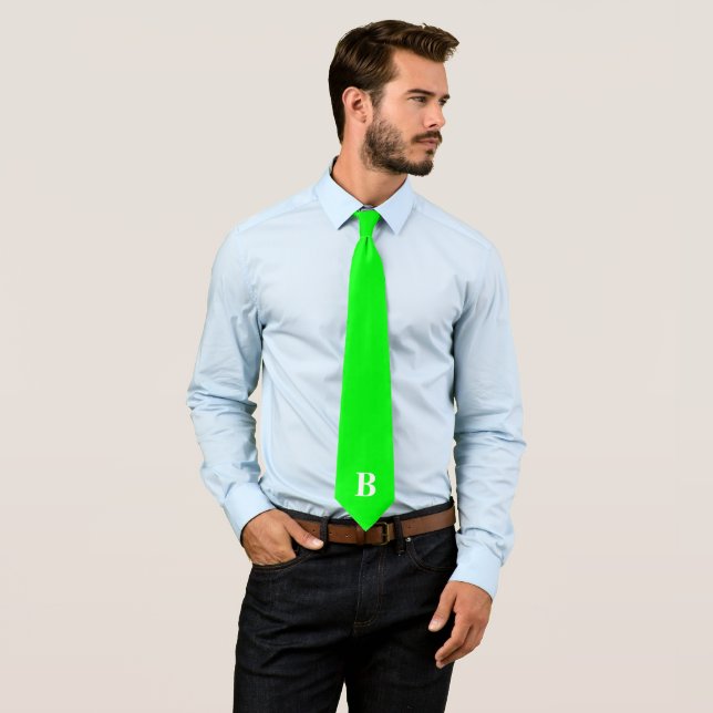 Neon Green Simple Trendy Monogram Monogrammed  Tie (In Situ)