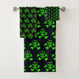 neon green skull bath towel set