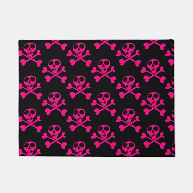 Neon Green Skull Illustration Doormat (Front)