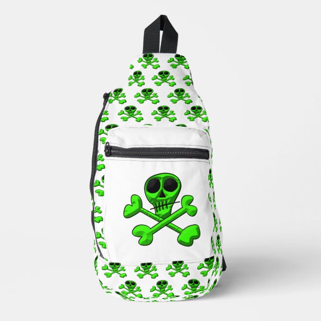 neon green skull sling bag (Front)