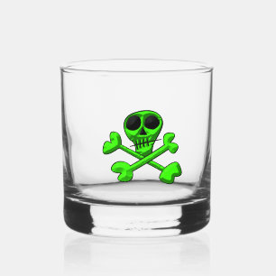 neon green skull whiskey glass
